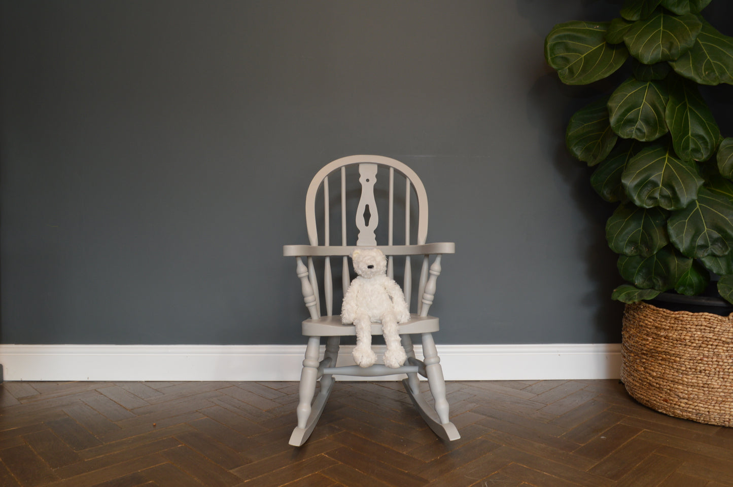 Vintage Child's Windsor Fiddle Backed Rocking chair - Light Grey