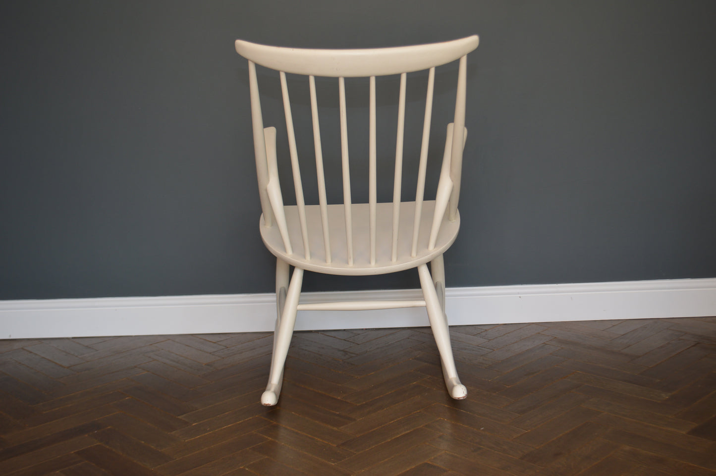 Vintage Danish Rocking Chair By Illum Wikkelso In White, 1960s.