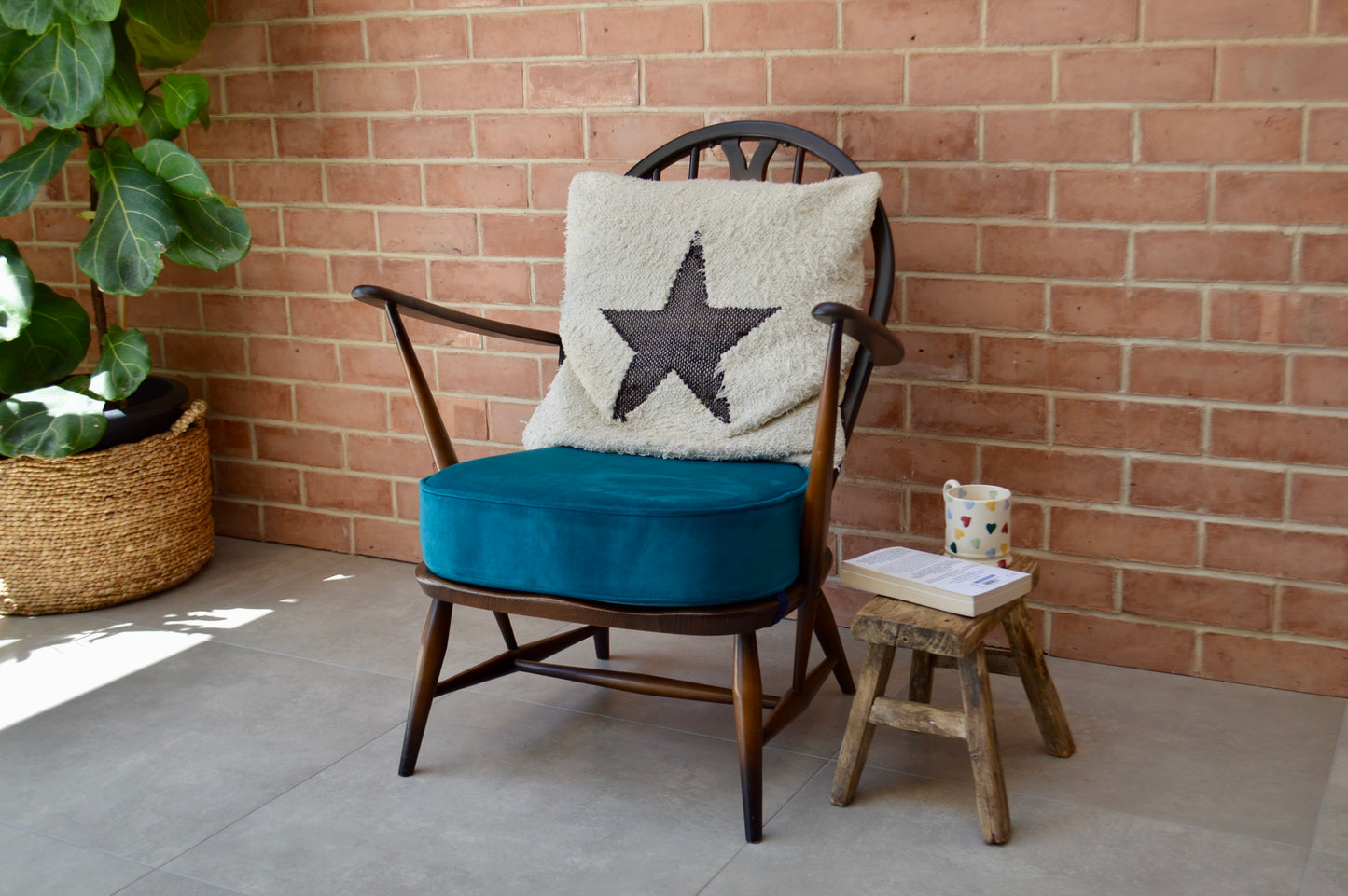 Ercol Fleur De Lys Tub Armchair with Teal Velvet cushion