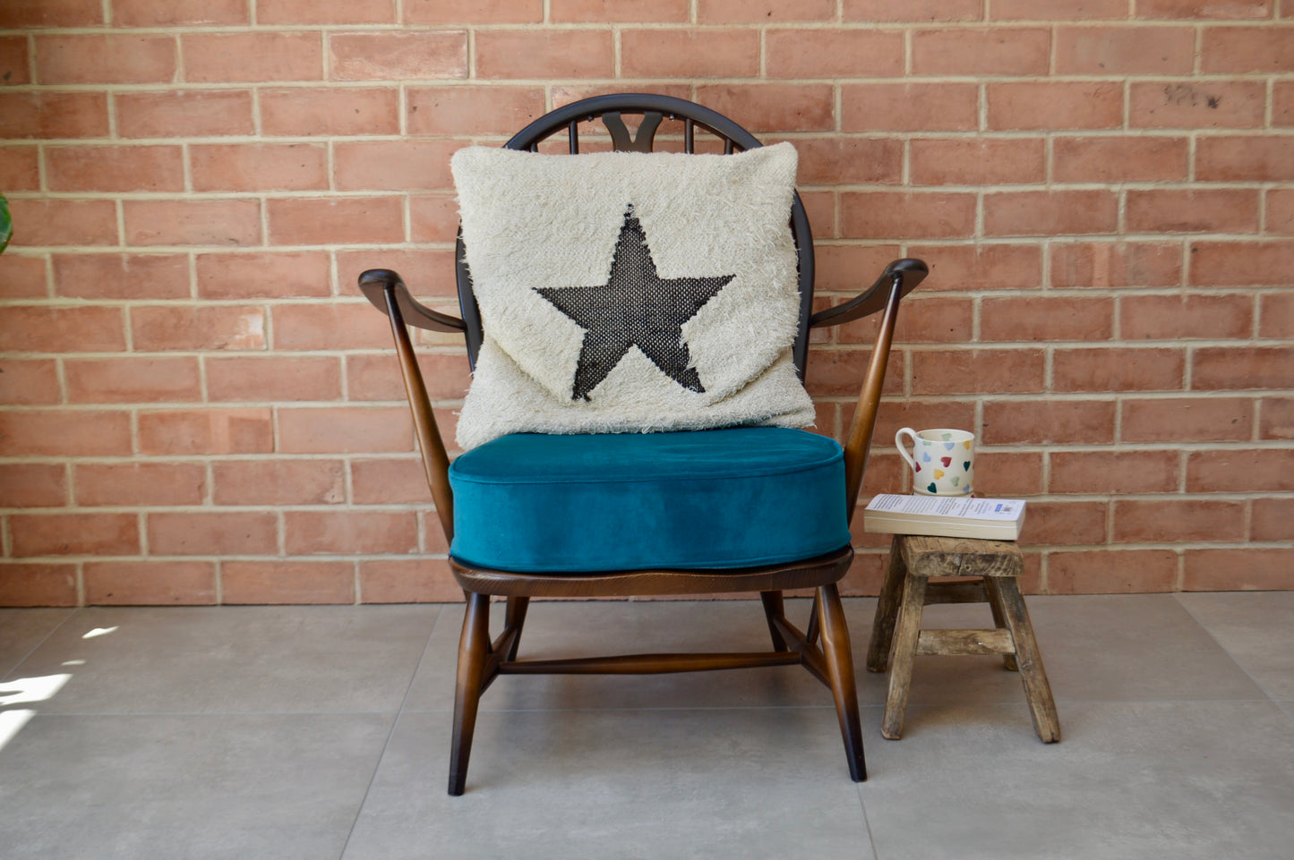Ercol Fleur De Lys Tub Armchair with Teal Velvet cushion