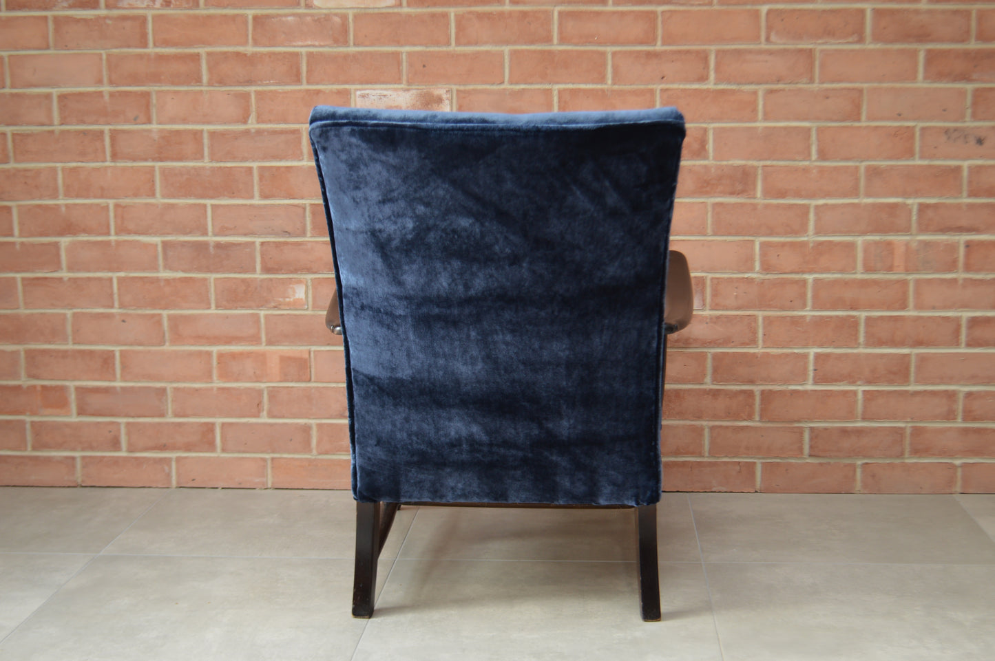 Ercol Easy Chair model 245 with Blue Velvet fabric, 1950's