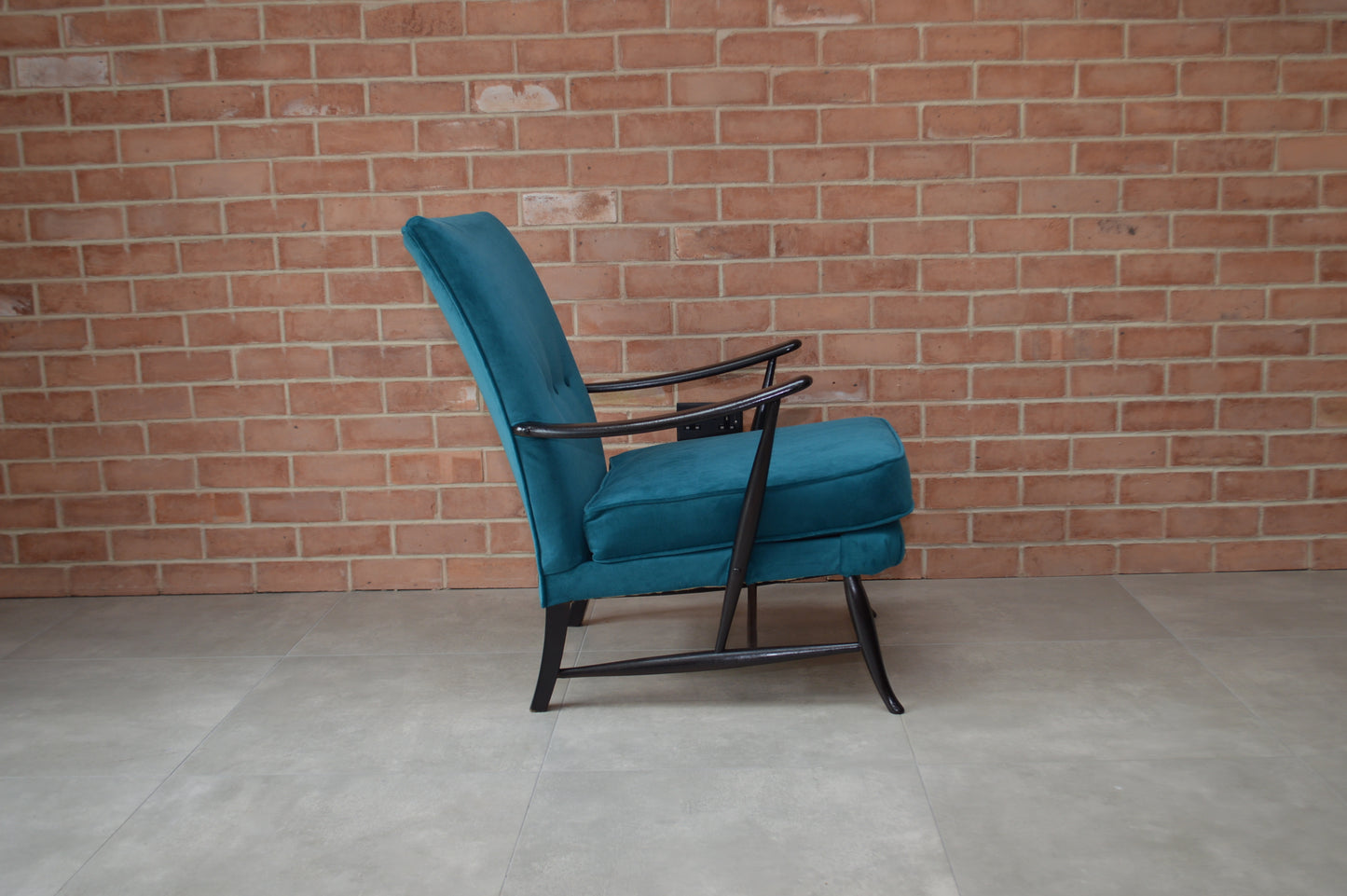 Ercol Easy Chair Model 245 with Teal Velvet cushion, 1950's