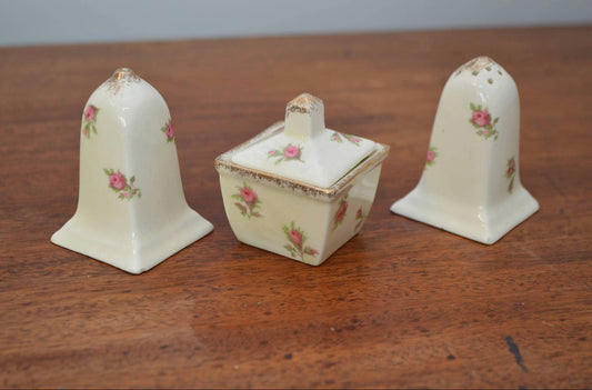 Vintage Ceramic Salt and Pepper Condiment set with floral design